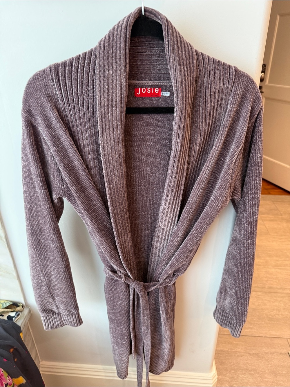 Natori Josie Ribbed chenille bathrobe in dusty purple